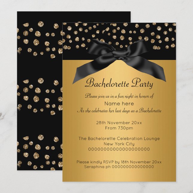 GOLD BLACK LEOPARD DIAMOND BACHELORETTE EINLADUNG (Vorne/Hinten)