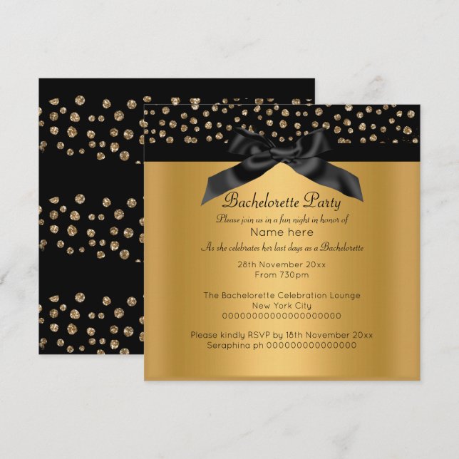 GOLD BLACK LEOPARD DIAMOND BACHELORETTE EINLADUNG (Vorne/Hinten)