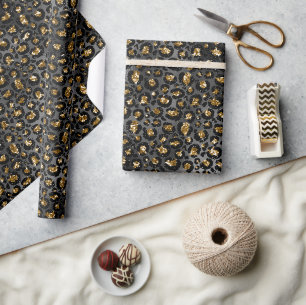 Gold Black Leopard Glitzer Geschenkpapier
