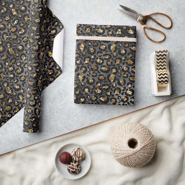 Gold Black Leopard Glitzer Geschenkpapier (Kunsthandwerk)