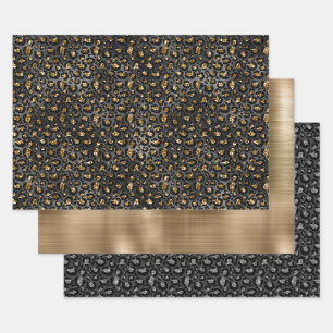 Gold Black Leopard Glitzer Geschenkpapier Set