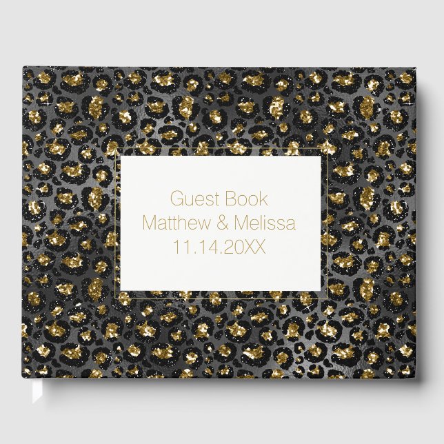 Gold Black Leopard Glitzer Wedding Gästebuch (Vorderseite)