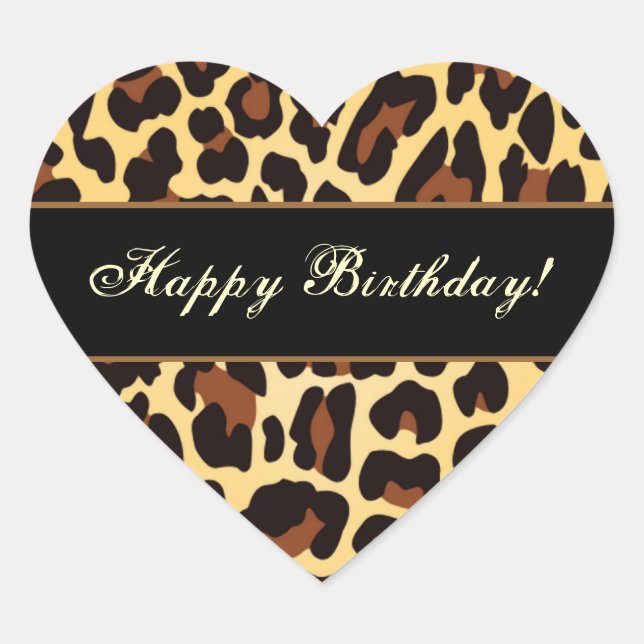 Gold Black Leopard Happy Birthday Herz-Aufkleber (Vorderseite)