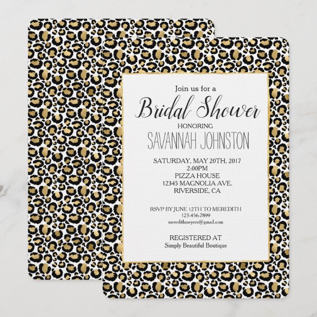 Gold Black Leopard Print Brautparty Einladung (Vorne/Hinten)
