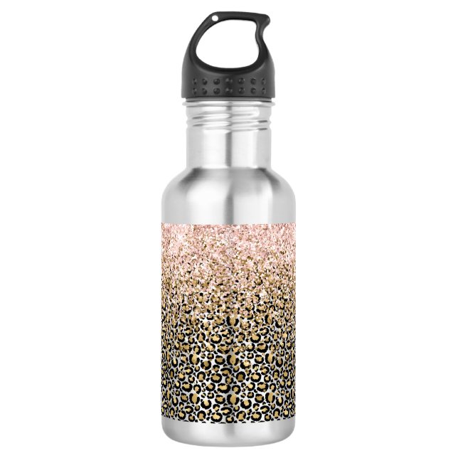 Gold Black Leopard Print Glitz Edelstahlflasche (Vorderseite)