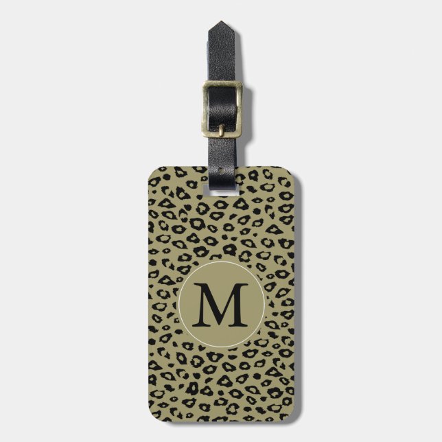 Gold Black Leopard Print Monogram Gepäckanhänger (Vorderseite vertikal)