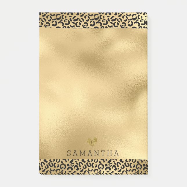 Gold Black Leopard Print Personalisiert Post-it Klebezettel (Vorderseite)