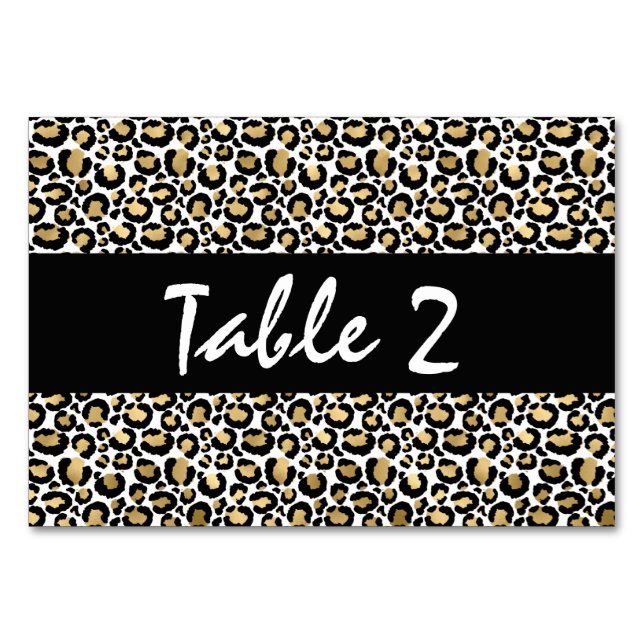 Gold Black Leopard Print Tischnummer (Vorderseite)