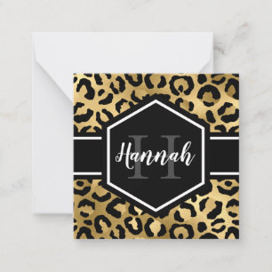 Gold Black Leopard Spots Monogram Note Card Mitteilungskarte