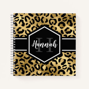Gold Black Leopard Spots Monogram Square Notizbuch