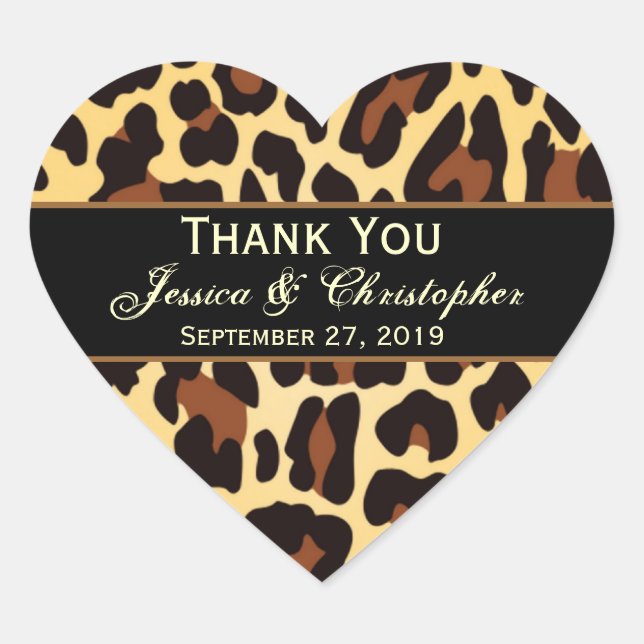 Gold Black Leopard Wedding Bride Groom Vielen Dank Herz-Aufkleber (Vorderseite)