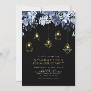 Gold & Black Lights & Floral Engagement Party Inva Einladung