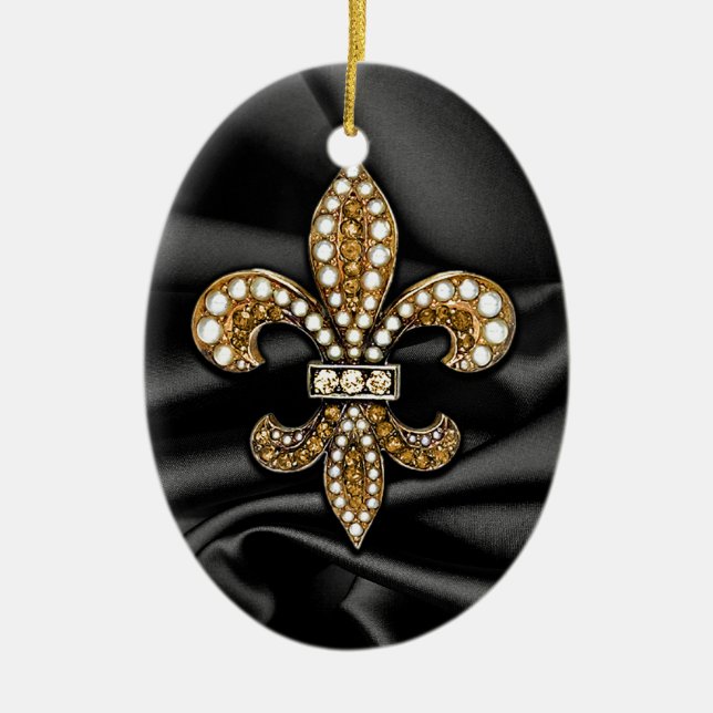 Gold Black Lilie Satin Jewel Keramikornament (Vorne)