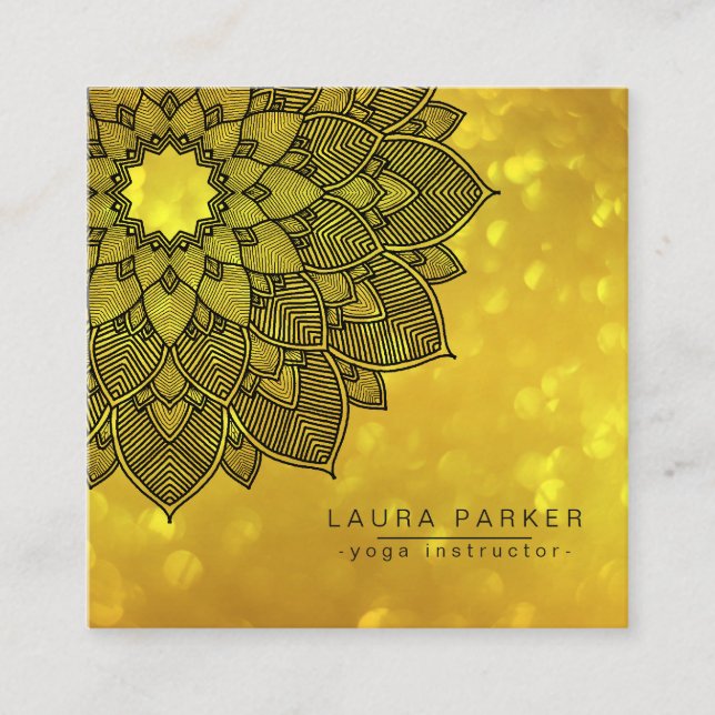 Gold Black Lotus Mandala Yoga Instructor Holistic Quadratische Visitenkarte (Vorderseite)