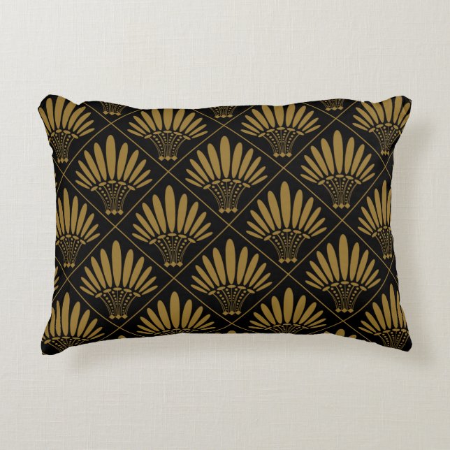Gold Black Luxus Art Deco Fan Muster Dekokissen (Vorderseite)