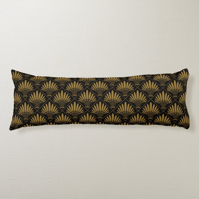Gold Black Luxus Art Deco Fan Muster Seitenschläferkissen (Vorderseite)