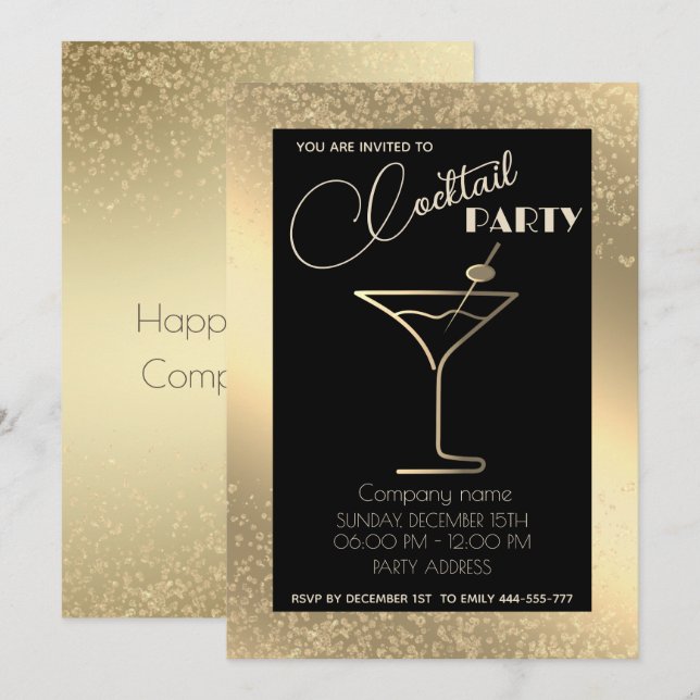 Gold Black Luxus Cocktail Party Einladung (Vorne/Hinten)