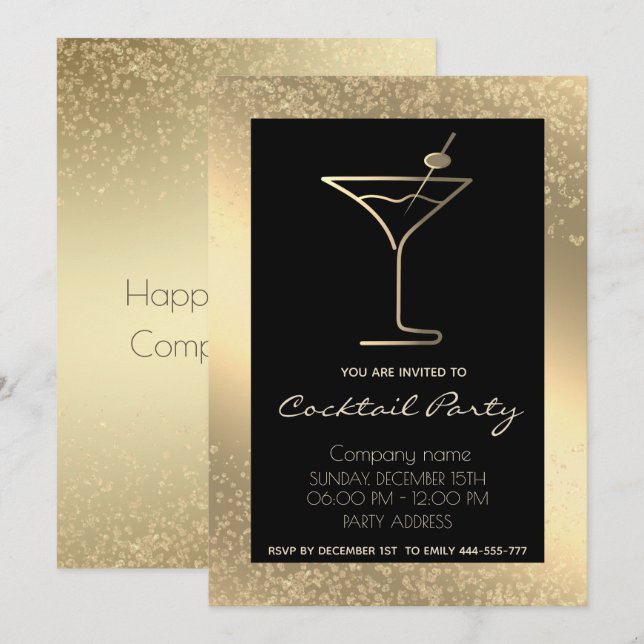 Gold Black Luxus Cocktail Party Einladung (Vorne/Hinten)
