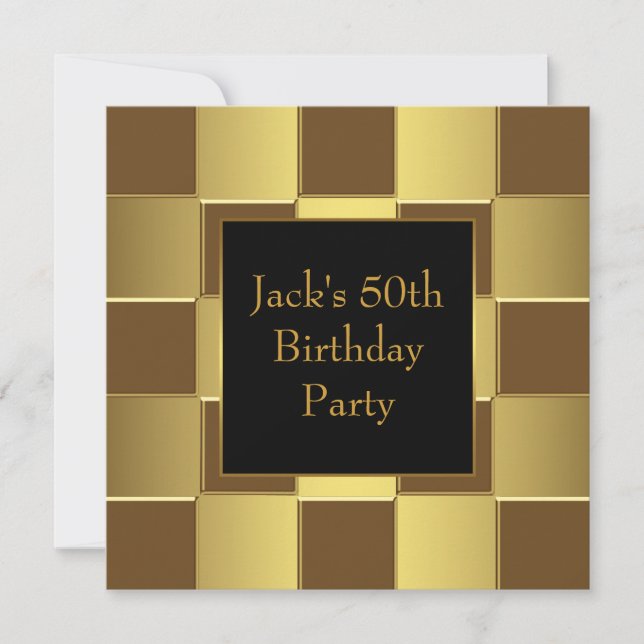 Gold Black Mans 50. Geburtstagsparty Einladungen (Vorderseite)