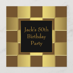 Gold Black Mans 50th Birthday Party Invitations
