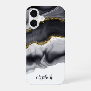 Gold Black Marble Personalize iPhone 16 Hülle