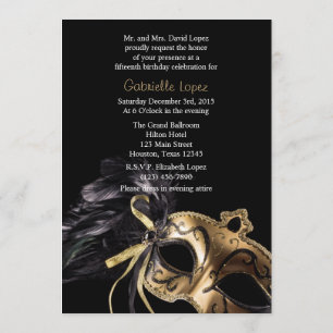 Gold Black Masquerade Ball Quinceanera Einladung
