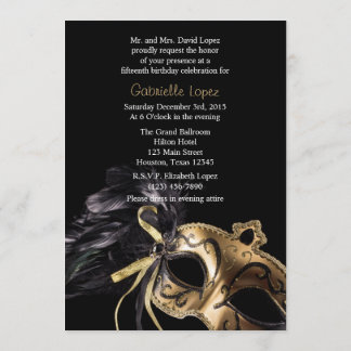 Gold Black Masquerade Ball Quinceanera Einladung