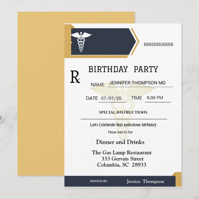 Gold Black Medical Prescription Pad Geburtstag Einladung (Vorne/Hinten)