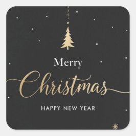 Gold & Black Merry Christmas Calligraphic Quadratischer Aufkleber