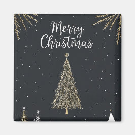 Gold & Black Merry Christmas Holiday Magnet