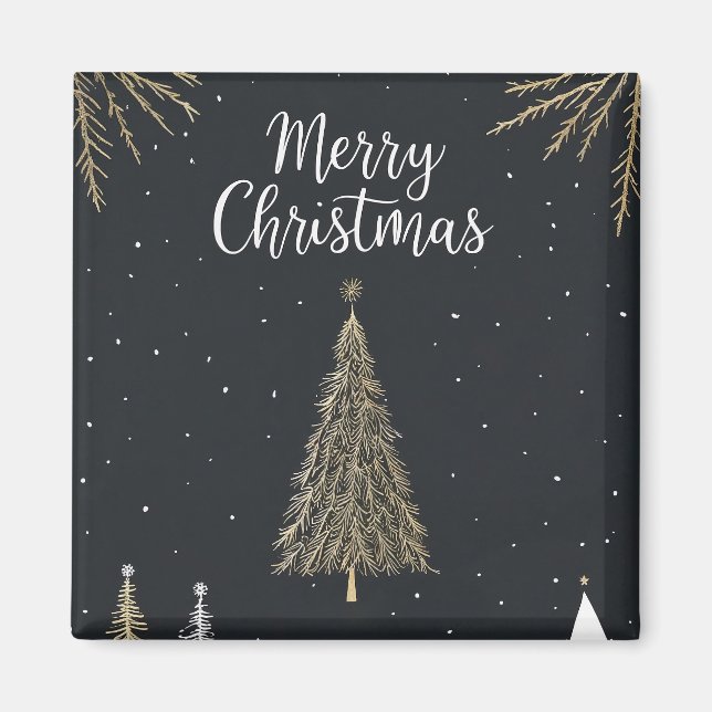 Gold & Black Merry Christmas Holiday Magnet (Vorne)