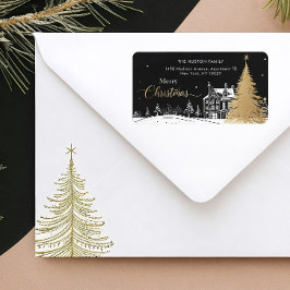 Gold & Black Merry Christmas Return Address Label Adressaufkleber