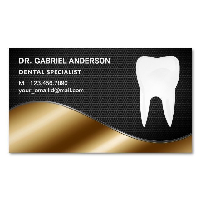 Gold Black Mesh Tooth Zahnarzt Magnetische Visitenkarte (Vorderseite)