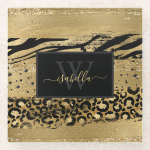 Gold Black Mit Monogramm Glasuntersetzer