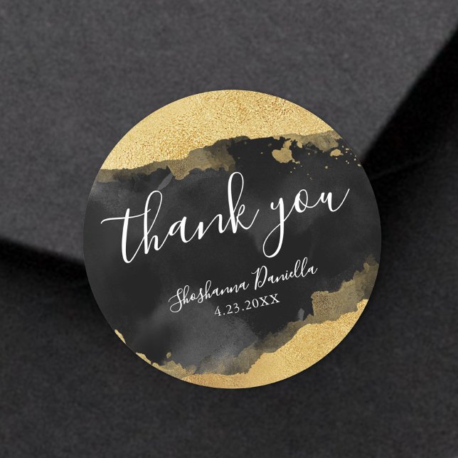 Gold Black Mitzvah Vielen Dank Runder Aufkleber (Gold Black Mitzvah Thank You Classic Round Sticker )