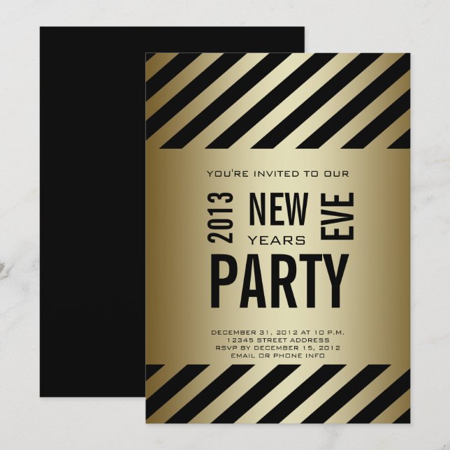 Gold Black Modern 2013 Neue Jahre Party Einladung (Vorne/Hinten)