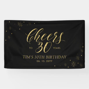 Gold & Black Modern Cheers 30. Geburtstag Party Banner