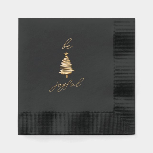 Gold & Black Modern Christmas Foil Stamped Napkins (Recto)