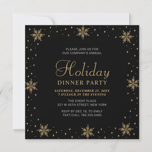 Gold & Black Modern Corporate Holiday Dinner Party Einladung (Vorderseite)