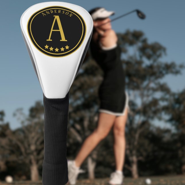 Gold Black Modern Monogram Stars individuelle Name Golf Headcover (Von Creator hochgeladen)