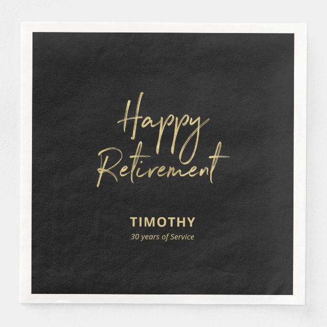 Gold & Black Modern Retirement Party Serviette (Vorderseite)