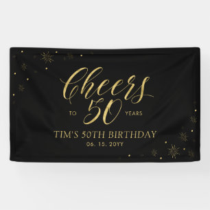 Gold & Black Moderne Gratulationsparty zum 50. Geb Banner