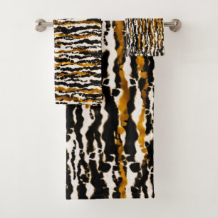 Gold & Black Moderne Safari-Regen-Dschungel Glamou Badhandtuch Set