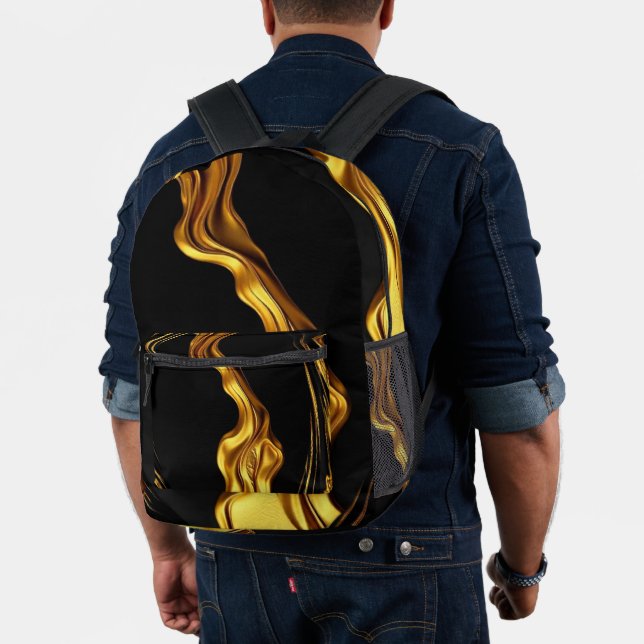  Gold Black Monochrome Opulent Swirl Liquid Achemp Bedruckter Rucksack (Insitu (Modell))