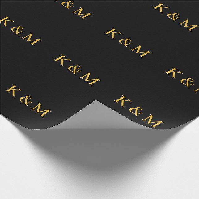 Gold Black Monogram Initials Bride Groom Wedding Geschenkpapier (Ecke)