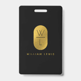 Gold & Black Monogram Modern Minimalistisch Ausweis
