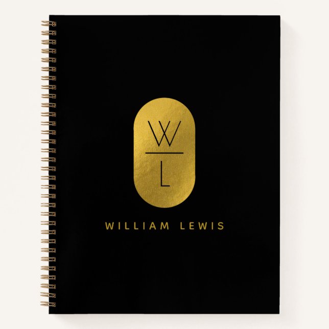 Gold & Black Monogram Modern Minimalistisch Notizbuch (Vorderseite)