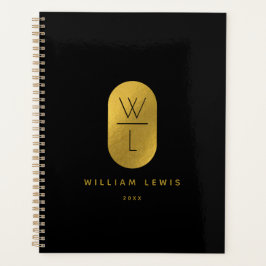Gold & Black Monogram Modern Minimalistisch Planer