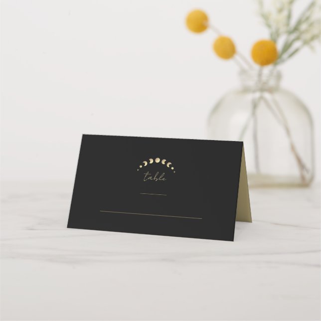 Gold Black Moon Wedding Platzkarte (Vorderseite)