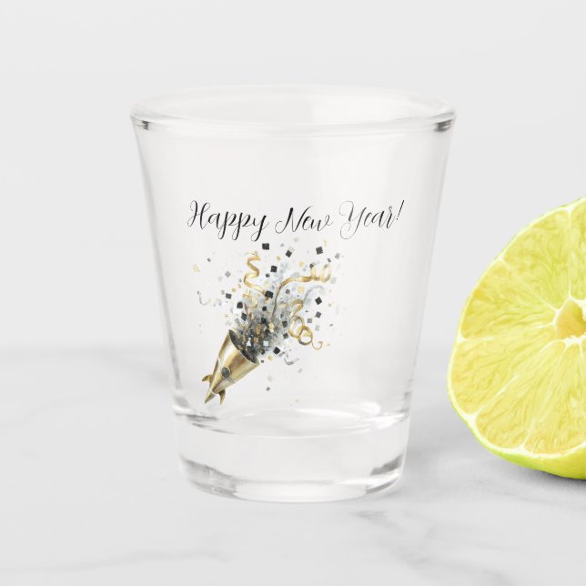 Gold Black New Year's Eve Day Celebration Schnapsglas (Vorderseite)